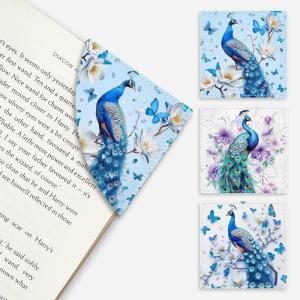 Icycay Axolotls Corner Bookmarks, Cute Leather Book Accessories for Book Lovers, 3 Pcs Reading Book Page Markers for Women Men Student Teacher Girls Boys Kids Retirement Birthday Gifts(Peacock 2)
