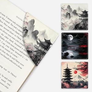 Icycay Axolotls Corner Bookmarks, Cute Leather Book Accessories for Book Lovers, 3 Pcs Reading Book Page Markers for Women Men Student Teacher Girls Boys Kids Retirement Birthday Gifts(Japan Landscape)