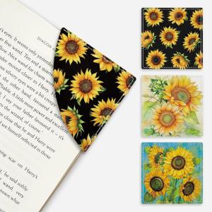 Icycay Axolotls Corner Bookmarks, Cute Leather Book Accessories for Book Lovers, 3 Pcs Reading Book Page Markers for Women Men Student Teacher Girls Boys Kids Retirement Birthday Gifts(Sunflower)