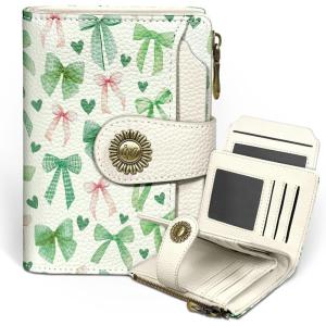 Icycay Highland Cow Small Wallet Women RFID Blocking Bifold, Cute Credit Card Holder, Zipper Coin Pocket, PU Leather, Compact, Travel, 4 ID Window, 14 Card Slots, Western, Cash Purse, Ladies Woman(Bow)
