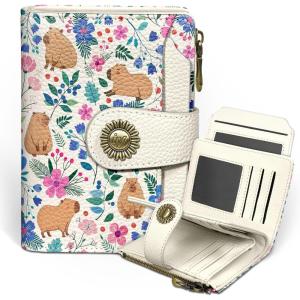 Icycay Highland Cow Small Wallet Women RFID Blocking Bifold, Cute Credit Card Holder, Zipper Coin Pocket, PU Leather, Compact, Travel, 4 ID Window, 14 Card Slots, Western, Cash Purse, Ladies Woman(Capybara)