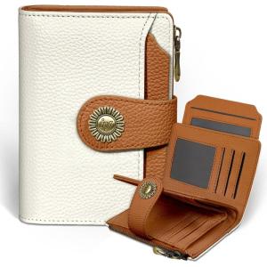 Icycay Highland Cow Small Wallet Women RFID Blocking Bifold, Cute Credit Card Holder, Zipper Coin Pocket, PU Leather, Compact, Travel, 4 ID Window, 14 Card Slots, Western, Cash Purse, Ladies Woman(0 Beige)