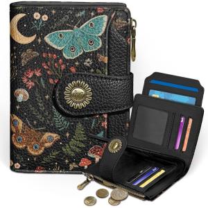 Icycay Highland Cow Small Wallet Women RFID Blocking Bifold, Cute Credit Card Holder, Zipper Coin Pocket, PU Leather, Compact, Travel, 4 ID Window, 14 Card Slots, Western, Cash Purse, Ladies Woman(Butterfly)