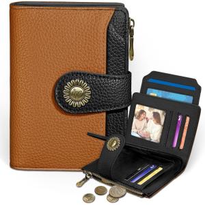 Icycay Highland Cow Small Wallet Women RFID Blocking Bifold, Cute Credit Card Holder, Zipper Coin Pocket, PU Leather, Compact, Travel, 4 ID Window, 14 Card Slots, Western, Cash Purse, Ladies Woman(0 Pumpkin Black)
