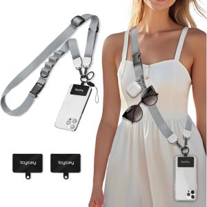 Icycay Phone Lanyard Crossbody, Marble Cell Phone Strap for Around The Neck Adjustable, Anti Theft Cute Lanyard for iPhone Case ID Holder Keys Accessories Travel Essential(1 Silver Gray)