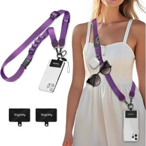 Icycay Phone Lanyard Crossbody, Marble Cell Phone Strap for Around The Neck Adjustable, Anti Theft Cute Lanyard for iPhone Case ID Holder Keys Accessories Travel Essential(1 Purp)