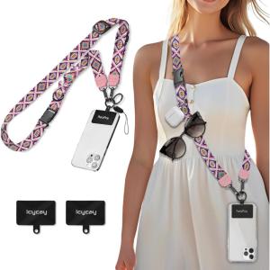 Icycay Phone Lanyard Crossbody, Marble Cell Phone Strap for Around The Neck Adjustable, Anti Theft Cute Lanyard for iPhone Case ID Holder Keys Accessories Travel Essential(Boho Red)