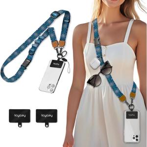 Icycay Phone Lanyard Crossbody, Marble Cell Phone Strap for Around The Neck Adjustable, Anti Theft Cute Lanyard for iPhone Case ID Holder Keys Accessories Travel Essential(Boho Blue)