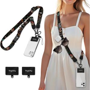 Icycay Phone Lanyard Crossbody, Marble Cell Phone Strap for Around The Neck Adjustable, Anti Theft Cute Lanyard for iPhone Case ID Holder Keys Accessories Travel Essential(Butterfly)