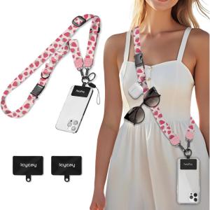 Icycay Phone Lanyard Crossbody, Marble Cell Phone Strap for Around The Neck Adjustable, Anti Theft Cute Lanyard for iPhone Case ID Holder Keys Accessories Travel Essential(Strawberry)