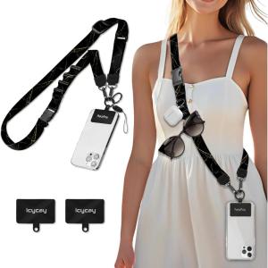 Icycay Phone Lanyard Crossbody, Marble Cell Phone Strap for Around The Neck Adjustable, Anti Theft Cute Lanyard for iPhone Case ID Holder Keys Accessories Travel Essential(Marble Black)