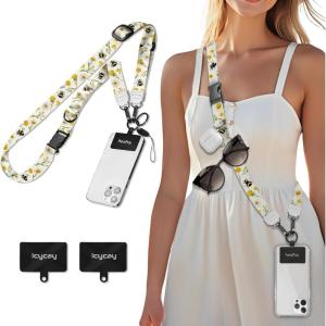 Icycay Phone Lanyard Crossbody, Marble Cell Phone Strap for Around The Neck Adjustable, Anti Theft Cute Lanyard for iPhone Case ID Holder Keys Accessories Travel Essential(Bee Flower)