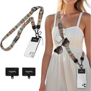 Icycay Phone Lanyard Crossbody, Marble Cell Phone Strap for Around The Neck Adjustable, Anti Theft Cute Lanyard for iPhone Case ID Holder Keys Accessories Travel Essential(Boho Print)