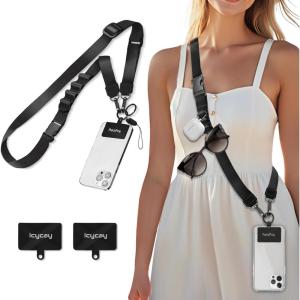 Icycay Phone Lanyard Crossbody, Marble Cell Phone Strap for Around The Neck Adjustable, Anti Theft Cute Lanyard for iPhone Case ID Holder Keys Accessories Travel Essential(1 Pure Black)