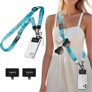 Icycay Phone Lanyard Crossbody, Marble Cell Phone Strap for Around The Neck Adjustable, Anti Theft Cute Lanyard for iPhone Case ID Holder Keys Accessories Travel Essential(Marble Blue)