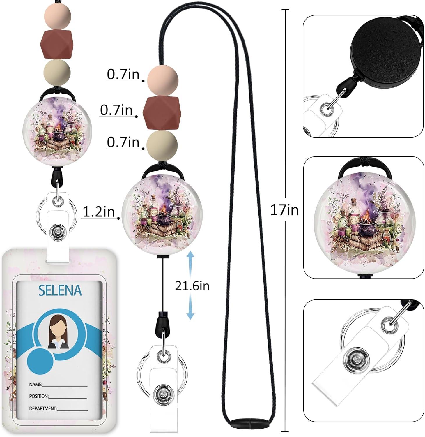 imageTeacher Retractable Lanyards for Id Badges Forest ID Holder with Silicone Beaded Lanyard Badge Reel Retractable Cute Name Tag Work Office Supplies for Men Women Teacher GiftsMagic Book
