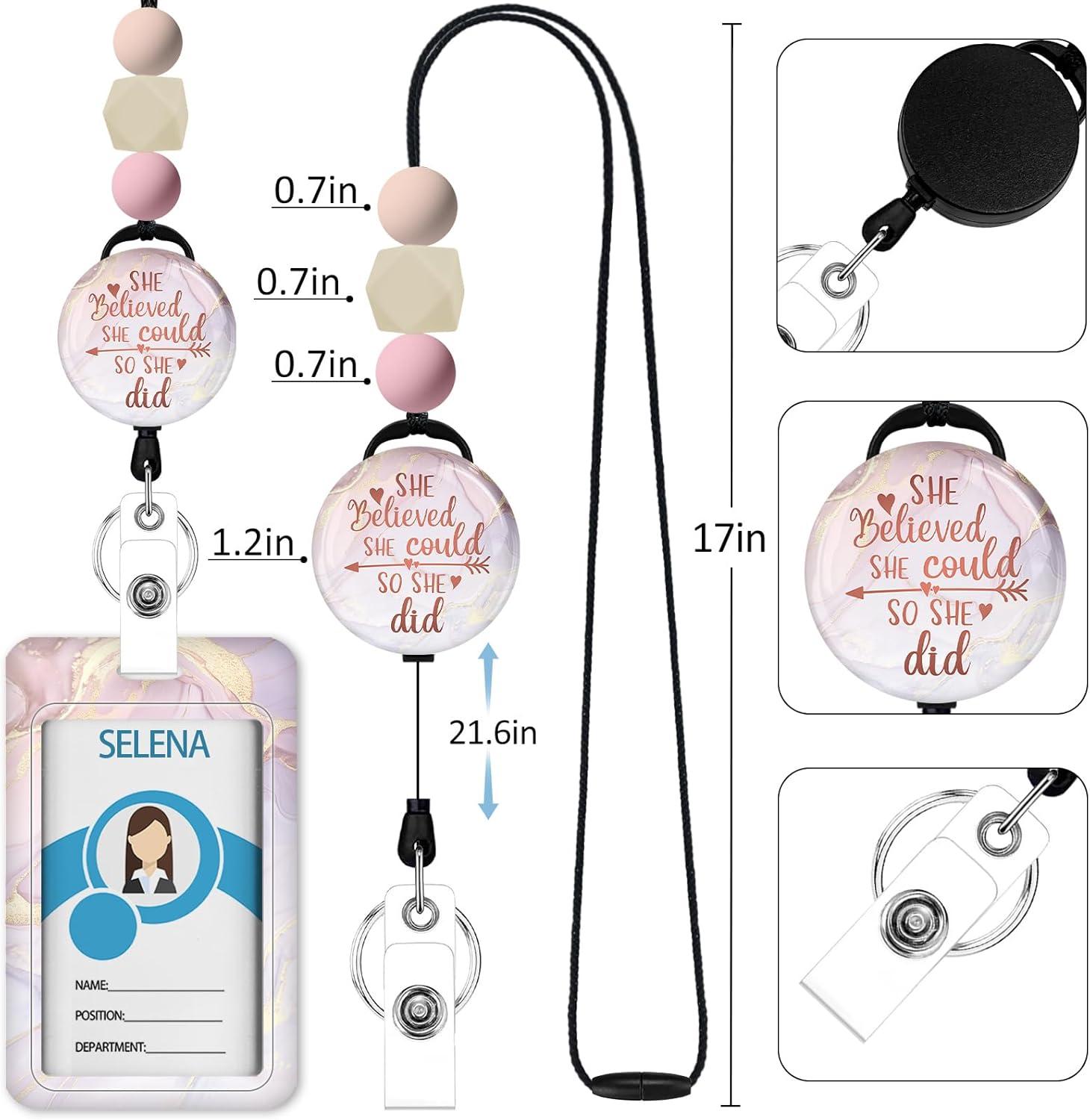 imageTeacher Retractable Lanyards for Id Badges Forest ID Holder with Silicone Beaded Lanyard Badge Reel Retractable Cute Name Tag Work Office Supplies for Men Women Teacher GiftsInspirational Quote