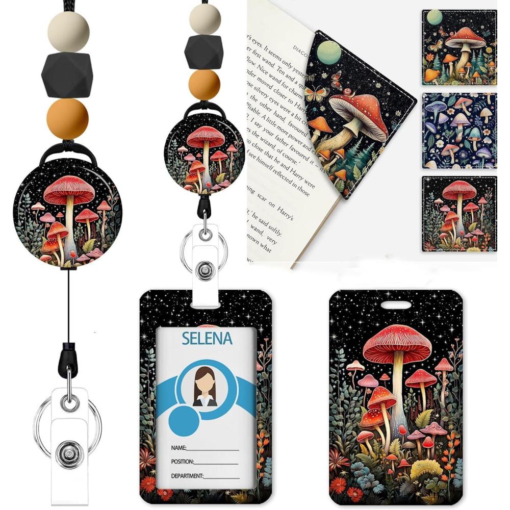 imageCute Mushroom Corner Bookmarks Leather Book Accessories for Book Lovers Teacher Lanyards for Id Badges Teacher Girls Gifts
