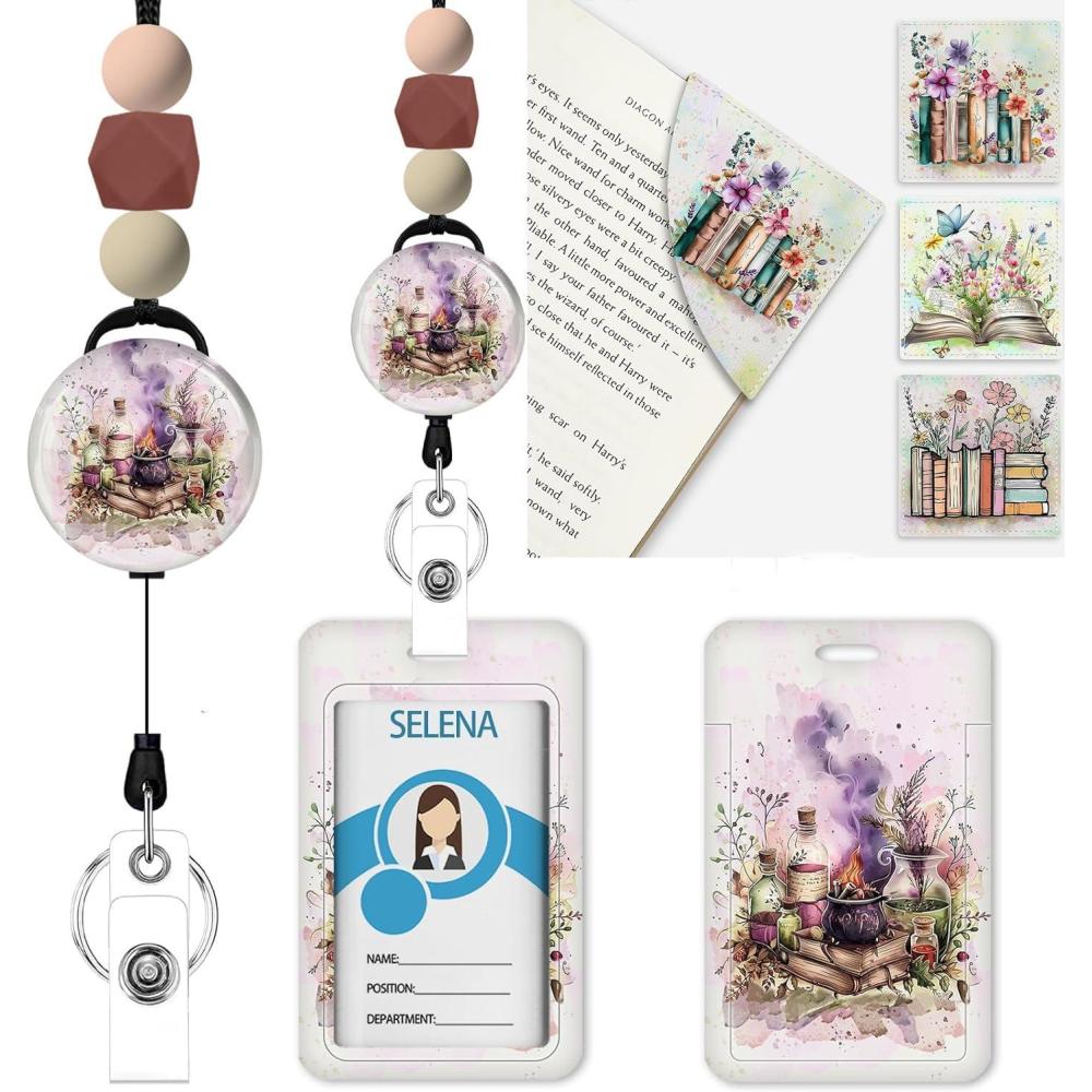 imageMagic Bottle Gift Bundle Set 3 Leather Corner Bookmarks amp Retractable ID Badge Lanyard Unique Reading amp Office Accessories for Book Lovers Teachers Students Birthday Retirement Gifts for Wome