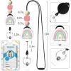 Autism Awareness Lanyards for Id Badges, ID Badge Holder with Silicone Beaded Lanyard Badge Reel Retractable Clip, Cute Lanyard with ID Holder Retractable Keychain Office Name Tag Badge Holder(Pink Rainbow)