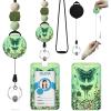 Autism Awareness Lanyards for Id Badges, ID Badge Holder with Silicone Beaded Lanyard Badge Reel Retractable Clip, Cute Lanyard with ID Holder Retractable Keychain Office Name Tag Badge Holder(Green Butterfly)