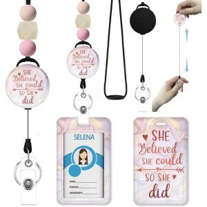Autism Awareness Lanyards for Id Badges, ID Badge Holder with Silicone Beaded Lanyard Badge Reel Retractable Clip, Cute Lanyard with ID Holder Retractable Keychain Office Name Tag Badge Holder(Inspirational Quote)