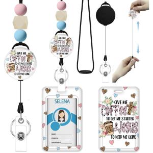 Autism Awareness Lanyards for Id Badges, ID Badge Holder with Silicone Beaded Lanyard Badge Reel Retractable Clip, Cute Lanyard with ID Holder Retractable Keychain Office Name Tag Badge Holder(Coffee)