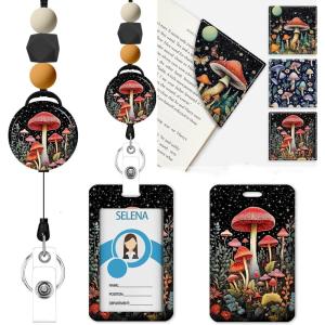 Cute Mushroom Corner Bookmarks, Leather Book Accessories for Book Lovers, Teacher Lanyards for Id Badges, Teacher Girls Gifts