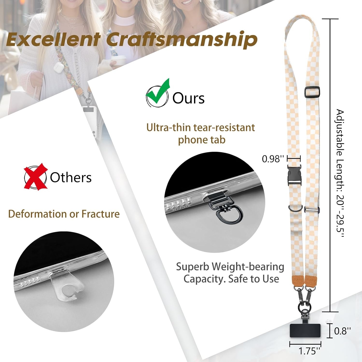 image:imageIcycay Phone Lanyard Crossbody Strap Adjustable Teacher Women CheckeredCheckered Apricot