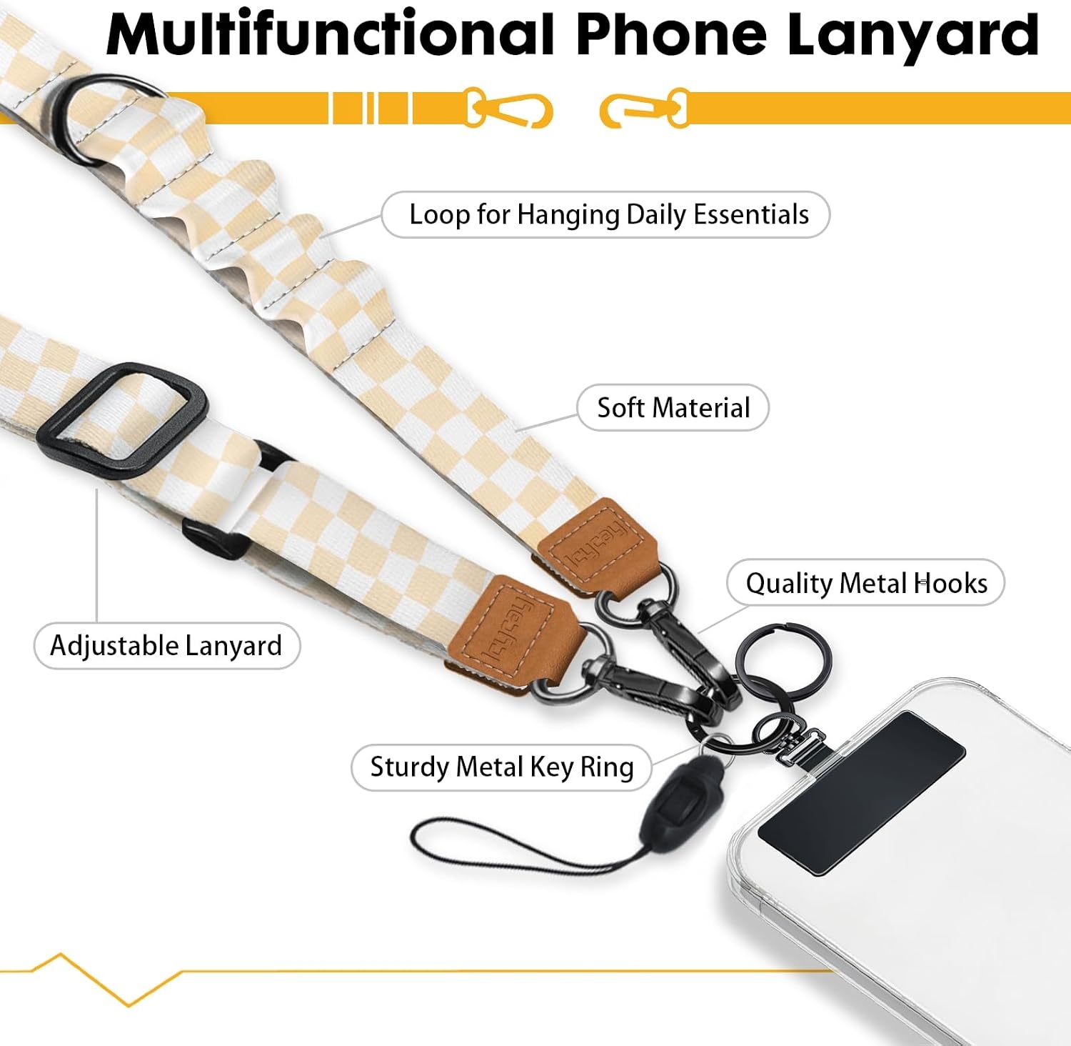 image:imageIcycay Phone Lanyard Crossbody Strap Adjustable Teacher Women CheckeredCheckered Apricot