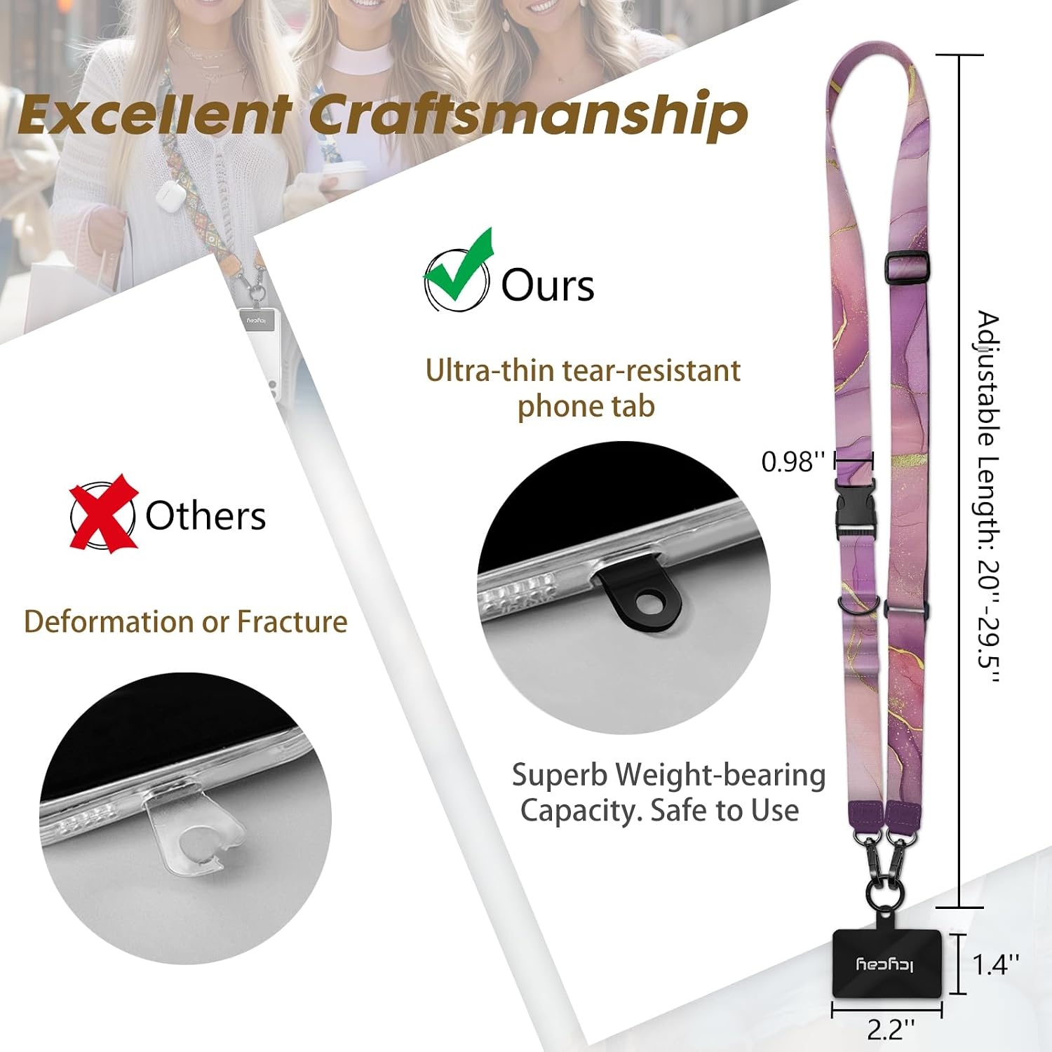 image:imageIcycay Phone Lanyard Crossbody Strap Adjustable Teacher Women CheckeredMarble Purp