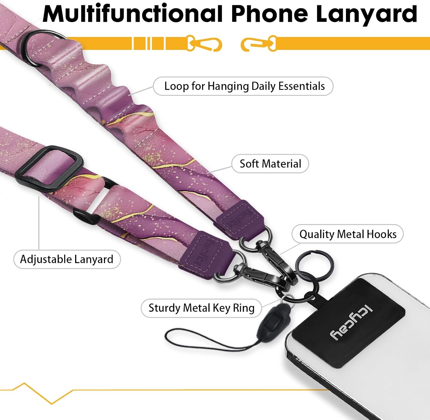 image:imageIcycay Phone Lanyard Crossbody Strap Adjustable Teacher Women CheckeredMarble Purp