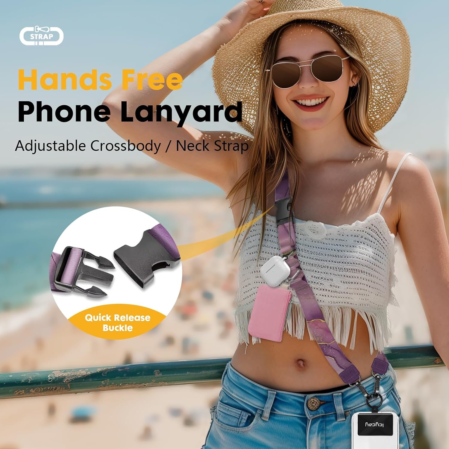 image:imageIcycay Phone Lanyard Crossbody Strap Adjustable Teacher Women CheckeredMarble Purp