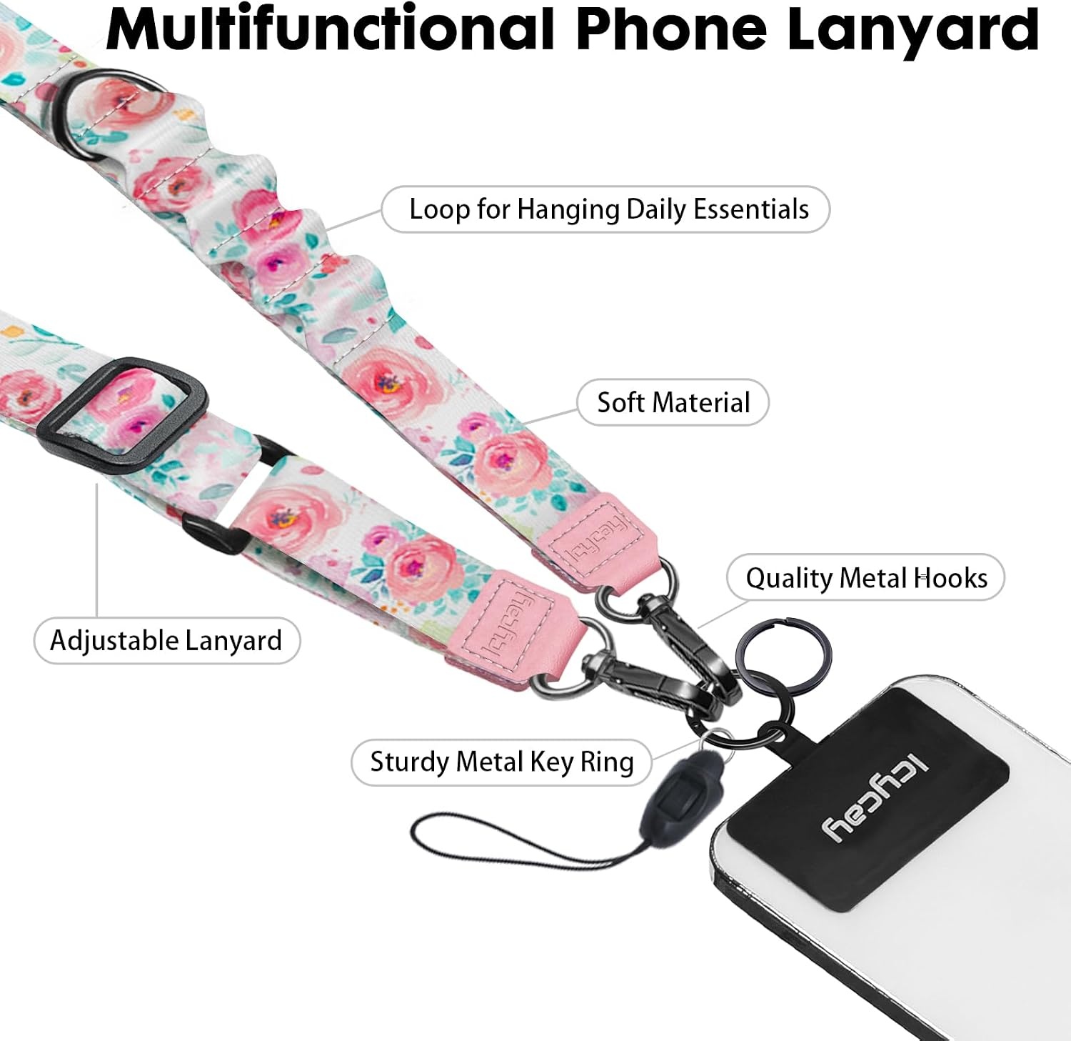 image:imageIcycay Phone Lanyard Crossbody Strap Adjustable Teacher Women CheckeredPeony Flower