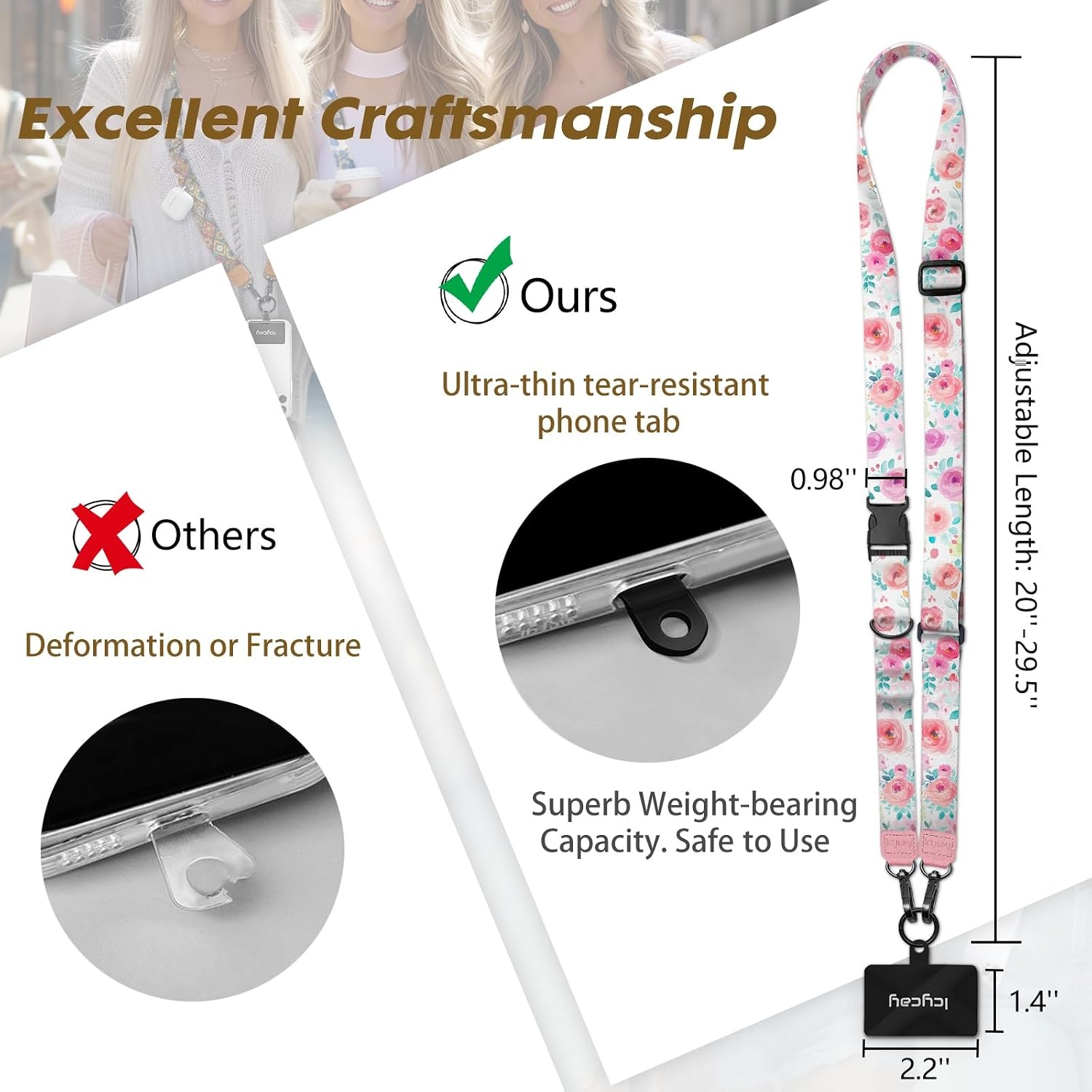 image:imageIcycay Phone Lanyard Crossbody Strap Adjustable Teacher Women CheckeredPeony Flower