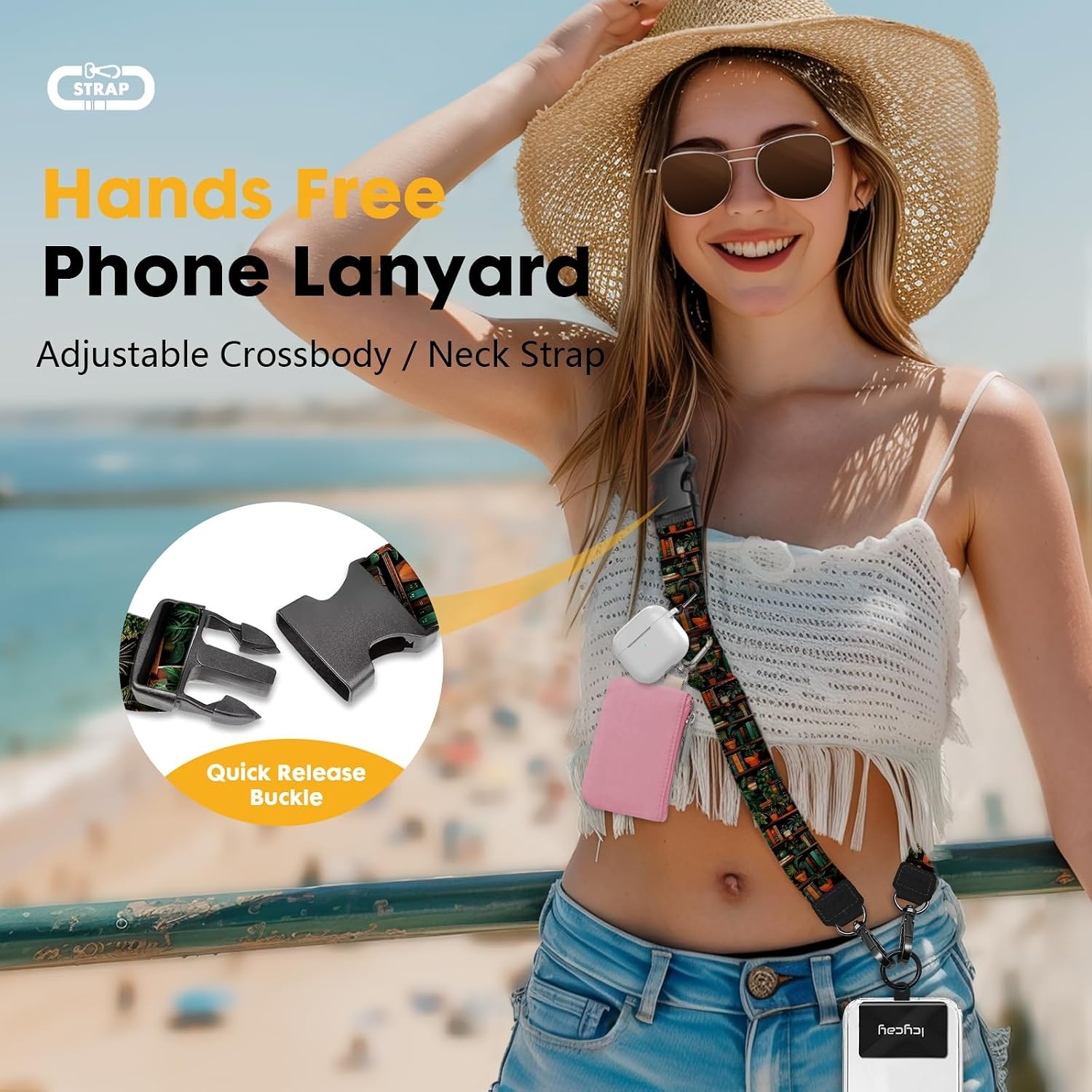 image:imageIcycay Phone Lanyard Crossbody Strap Adjustable Teacher Women CheckeredPlants Bookshelf