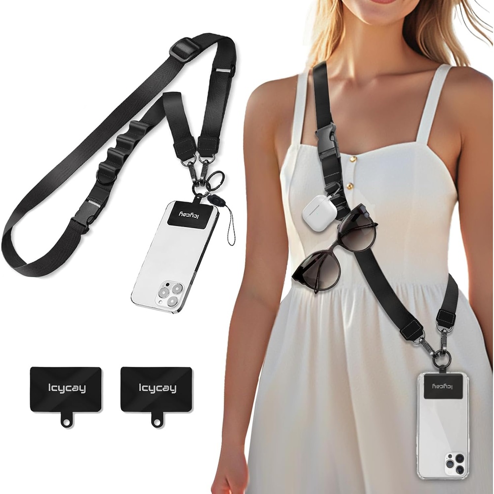 image:imageIcycay Phone Lanyard Crossbody Strap Adjustable Teacher Women Checkered1 Pure Black