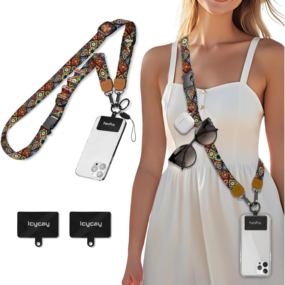 image:imageIcycay Phone Lanyard Crossbody Strap Adjustable Teacher Women CheckeredBoho Colorful