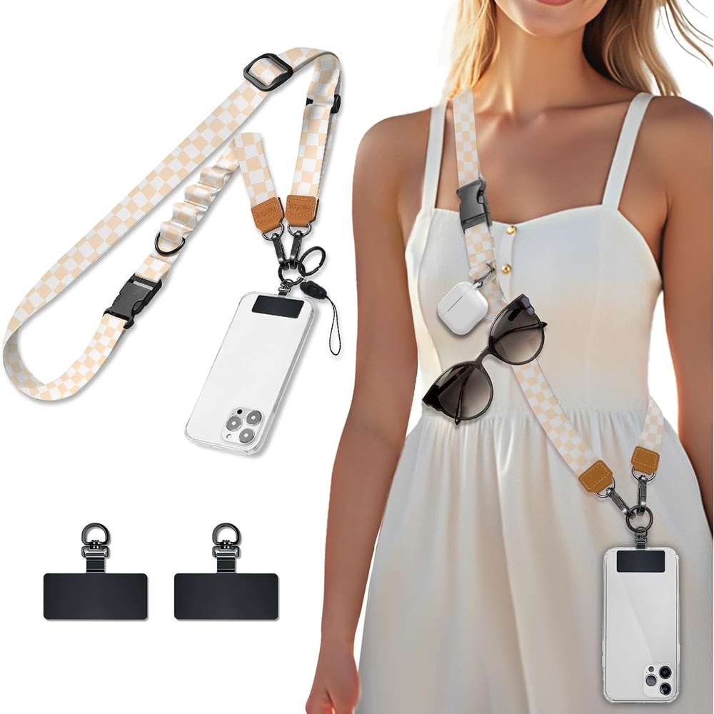 image:imageIcycay Phone Lanyard Crossbody Strap Adjustable Teacher Women CheckeredCheckered Apricot