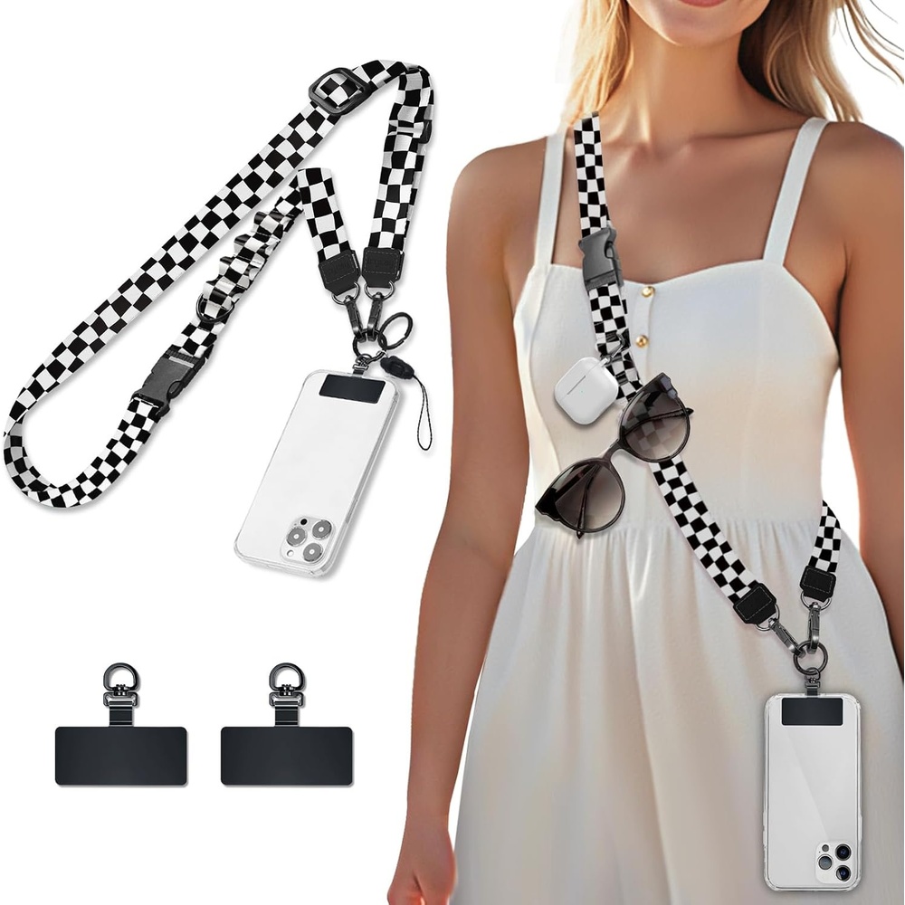 image:imageIcycay Phone Lanyard Crossbody Strap Adjustable Teacher Women CheckeredCheckered Black