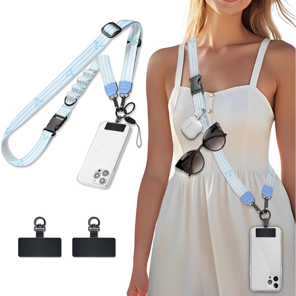image:imageIcycay Phone Lanyard Crossbody Strap Adjustable Teacher Women CheckeredStriped Blue